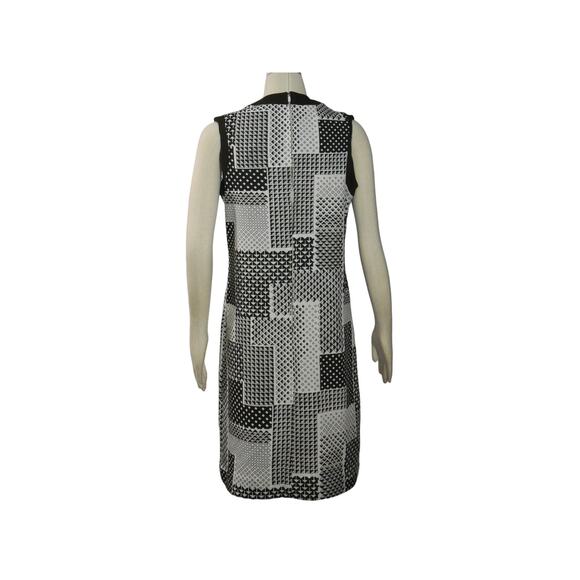 1970s Honeycomb Brand White Brown Polyester Geometric Print Sleeveless Dress - Picture 4 of 8